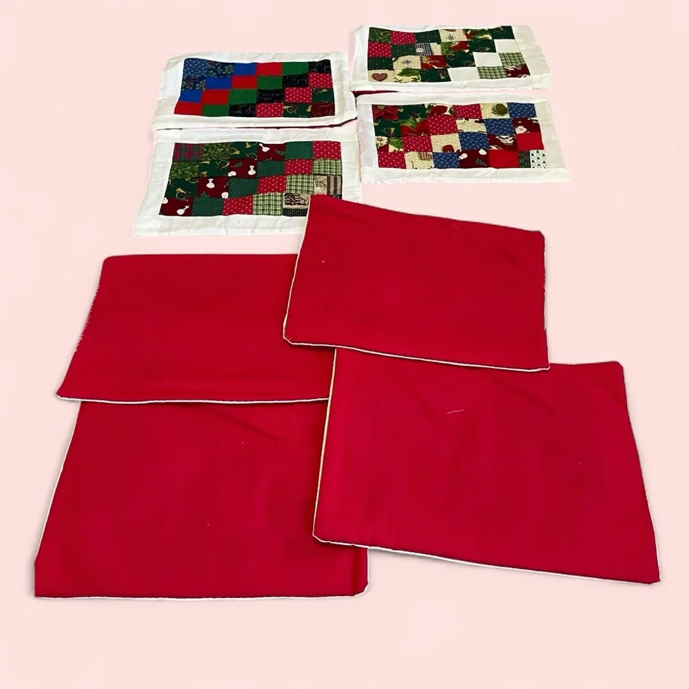 Vintage handmade holiday quilted square pattern placemats set of 8 13.5” x 10”